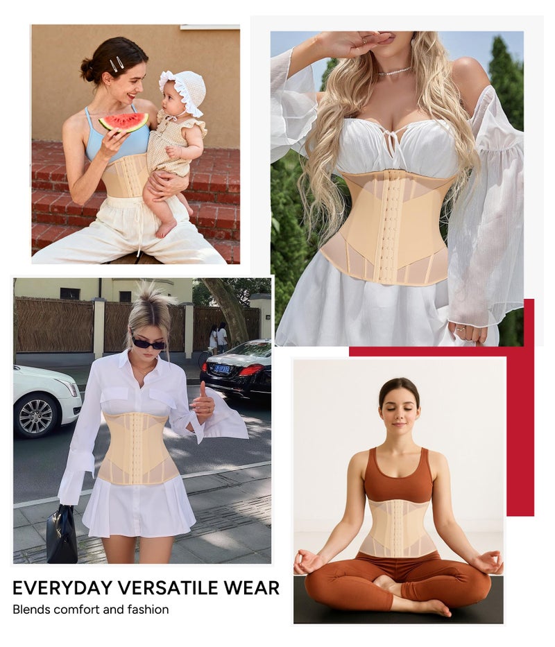 Nebility Waist Trainer for Women Corset Shapewear - Mesh Faja Body Shaper Waist Cincher Tummy Control Girdle Daily Wear Beige - Image 5