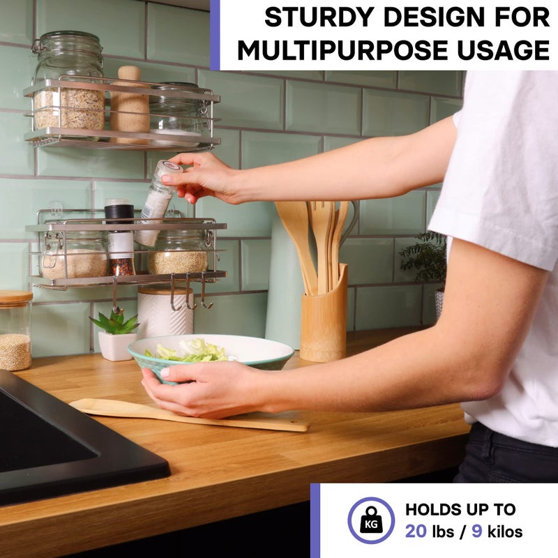 KINCMAX رفوف الدش KINCMAX 2-pack - حاملة ذاتية اللصق مع 4 خطافات - رف حائط من الفولاذ المقاوم للصدأ بسعة كبيرة بدون حفر - منظم جمالي داخل الحمام - فضي مصقول - Image 4