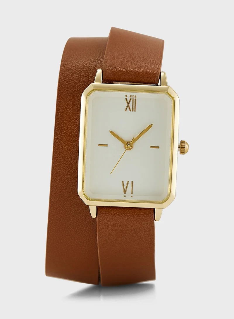 ELLA Double Wrap Rectangle Strap Analogue Watch