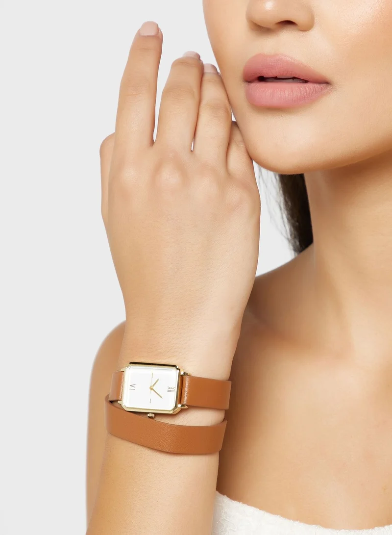 ELLA Double Wrap Rectangle Strap Analogue Watch