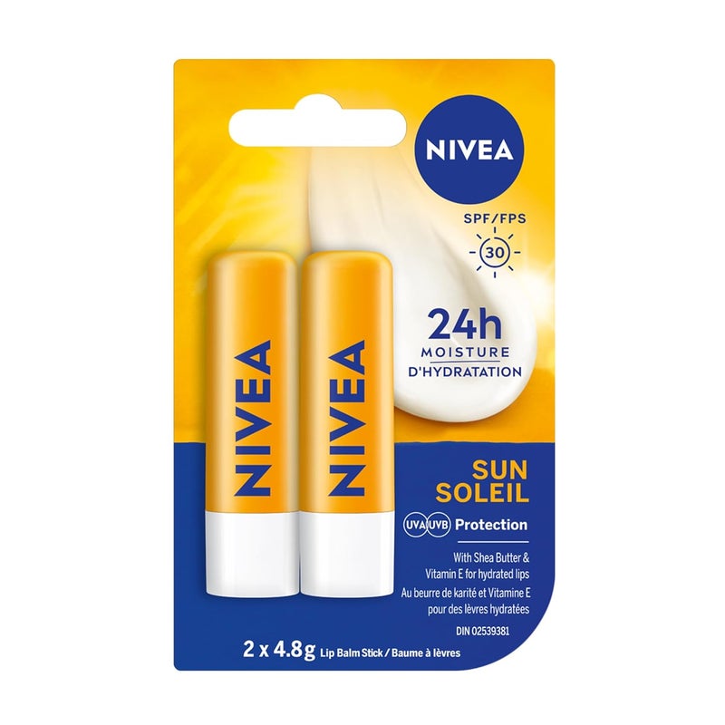 NIVEA Sun Caring Lip Balm Sticks with SPF 30 Duo Pack 2 x 48 gImported from Canada