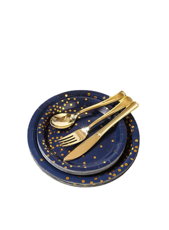 Navy Blue Polka Dot Foil Party Disposable Tableware Set Paper Plate Cups Napkins Table Decorations Party Supplies-Color:9 Inch Disc * 16  - Image 4