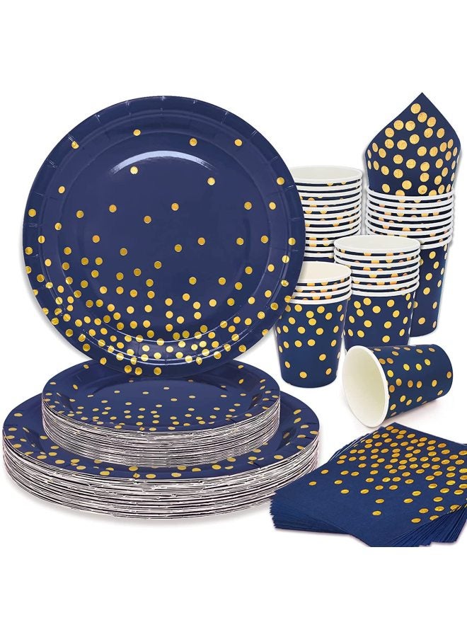 Navy Blue Polka Dot Foil Party Disposable Tableware Set Paper Plate Cups Napkins Table Decorations Party Supplies-Color:9 Inch Disc * 16  - Image 2