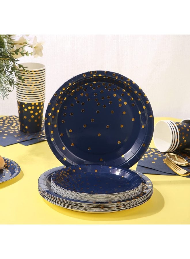 Navy Blue Polka Dot Foil Party Disposable Tableware Set Paper Plate Cups Napkins Table Decorations Party Supplies-Color:9 Inch Disc * 16  - Image 1