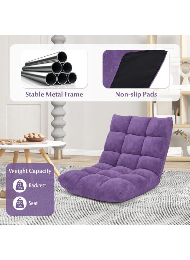 Giantex 14-Position Floor Sofa, Folding Gaming Sofa Chair, Comfy Cushions & Study Steel Frame, Angle Adjustable Sleeper Bed, Couch Recliner (Purple) - Image 3
