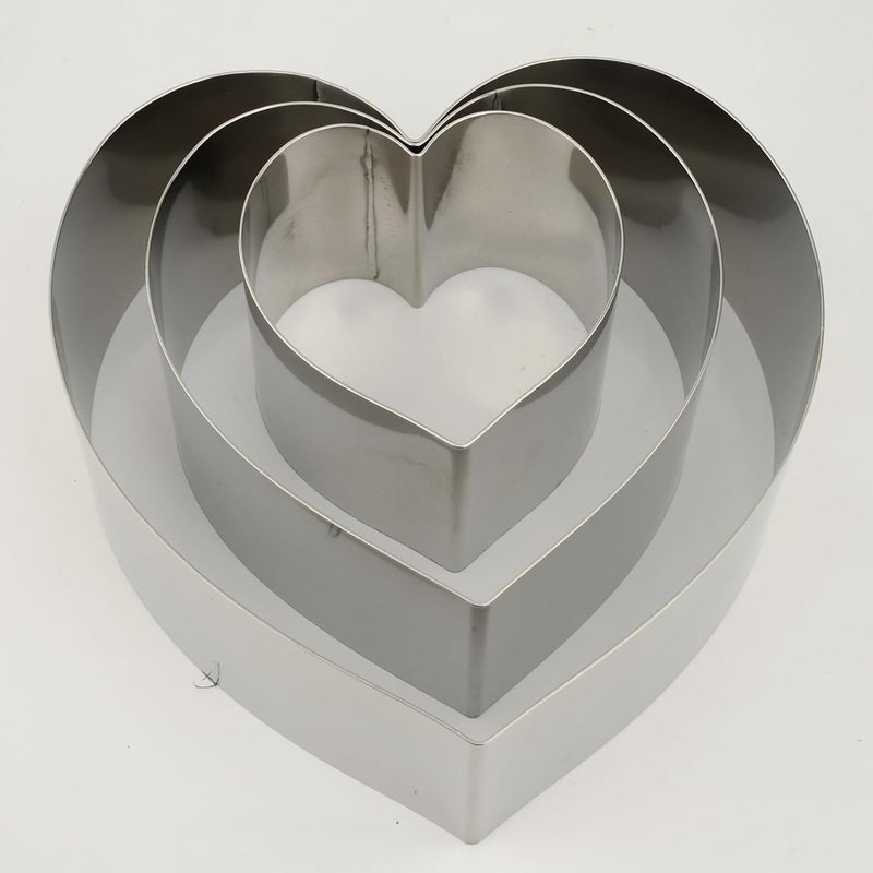 SADYFON Set of 3, Heart Shaped Cake Pan, Bottomless, 4 inch and 6 inch and 8 inch Cake Decorating Mould for Wedding, Party, Family other Occasions, Stainless Steel - Image 1