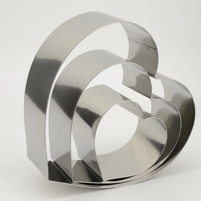 SADYFON Set of 3, Heart Shaped Cake Pan, Bottomless, 4 inch and 6 inch and 8 inch Cake Decorating Mould for Wedding, Party, Family other Occasions, Stainless Steel - Image 2