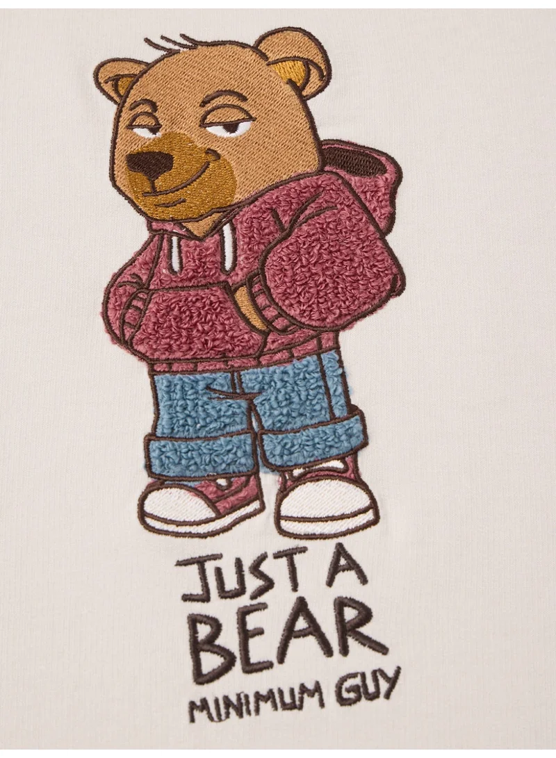 The Souled Store  The Souled Store Oversized T-Shirt: Bear Minimum Men and Boys Short Sleeves Round Neck Beige Graphic Printed Cotton Oversized T-Shirts for Men | Best Price UAE