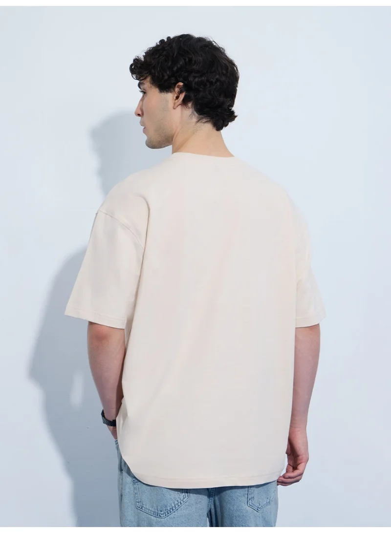 The Souled Store  The Souled Store Oversized T-Shirt: Bear Minimum Men and Boys Short Sleeves Round Neck Beige Graphic Printed Cotton Oversized T-Shirts for Men | Best Price UAE