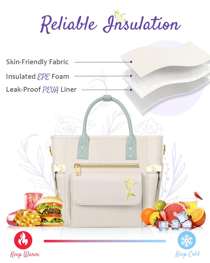 GLORIEROO Deluxe Insulated Lunch Box Bag Women - Leakproof Waterproof Cooler with Multi Pockets Removable Strap for Work Picnic - Teacher Mothers Day Christmas Birthday Gifts - Image 4