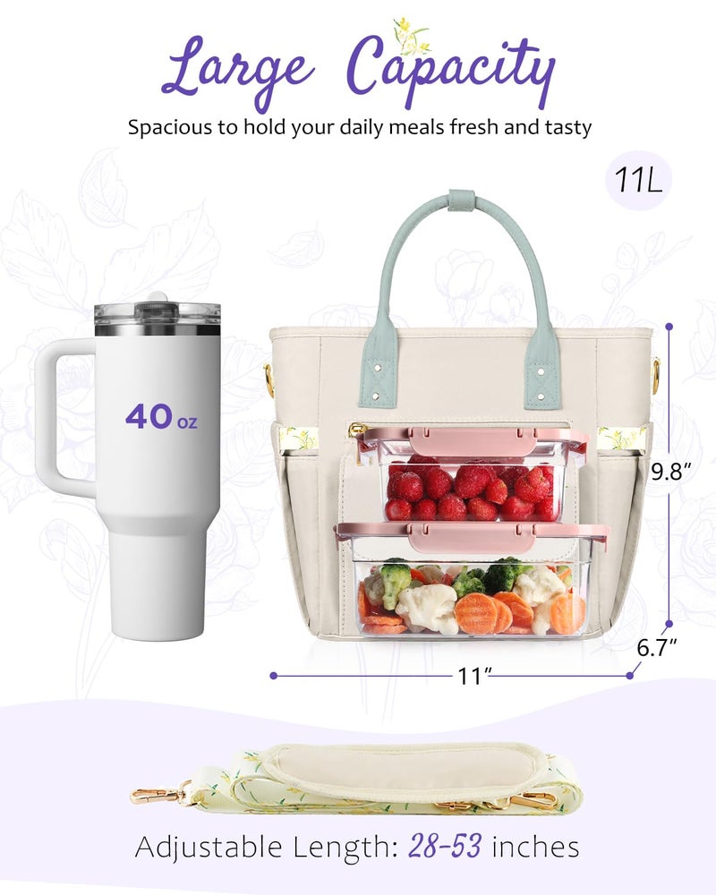 GLORIEROO Deluxe Insulated Lunch Box Bag Women - Leakproof Waterproof Cooler with Multi Pockets Removable Strap for Work Picnic - Teacher Mothers Day Christmas Birthday Gifts - Image 5