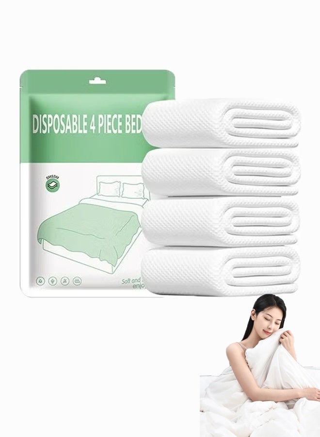 Disposable Bed Sheets for Travel, Portable Disposable Bedding Set with Bed Sheet*1/Quilt Cover*1/Pillowcases*2  Disposable Bed Sheets King Size for Travel Business Trip Camping Hotel - Image 1