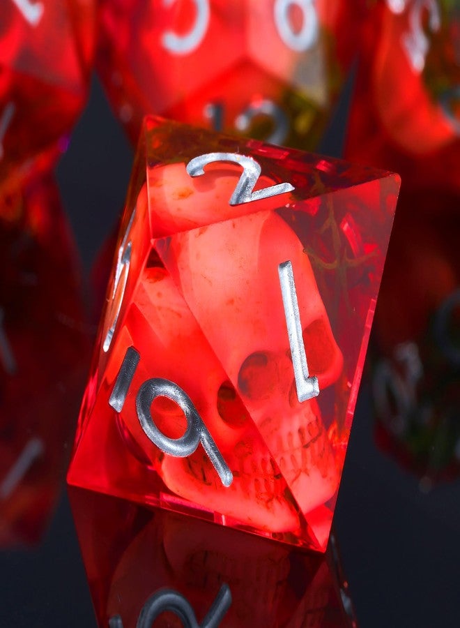 Froggod Moss & Skull DND Dice Set - 7Pcs Sharp Edge D&D Dice with Gift Box for for Dungeons and Dragons, Resin D and D Role Playing Dice D20 D12 D10 D8 D6 D4 (Blood) - Image 4
