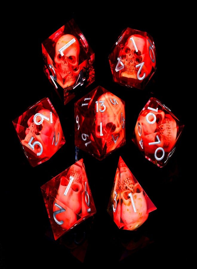 Froggod Moss & Skull DND Dice Set - 7Pcs Sharp Edge D&D Dice with Gift Box for for Dungeons and Dragons, Resin D and D Role Playing Dice D20 D12 D10 D8 D6 D4 (Blood) - Image 3