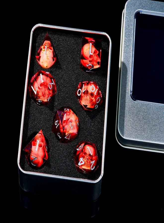 Froggod Moss & Skull DND Dice Set - 7Pcs Sharp Edge D&D Dice with Gift Box for for Dungeons and Dragons, Resin D and D Role Playing Dice D20 D12 D10 D8 D6 D4 (Blood) - Image 2