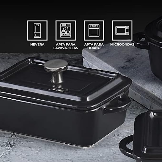MasterPro Cook  Share  Stoneware Casserole Dish  Rectangular Design With Black Lid  Dimensions 158 X 9 X 45  Ergonomic Handles  Casserole For All Kinds Of Cookers  Dishwasher And Oven - Image 2
