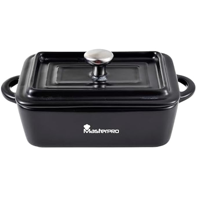 MasterPro Cook  Share  Stoneware Casserole Dish  Rectangular Design With Black Lid  Dimensions 158 X 9 X 45  Ergonomic Handles  Casserole For All Kinds Of Cookers  Dishwasher And Oven - Image 1
