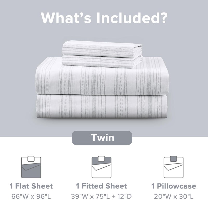 Comfort Spaces 100% Cotton Sheets Twin, Breathable, Naturally Cool Cotton Sheets, Soft Cotton Bed Sheets with 12" Elastic Pocket Fits up to 14" Mattress, All Seasons Sheet Set, Good Vibes Grey 3 Piece - Image 4