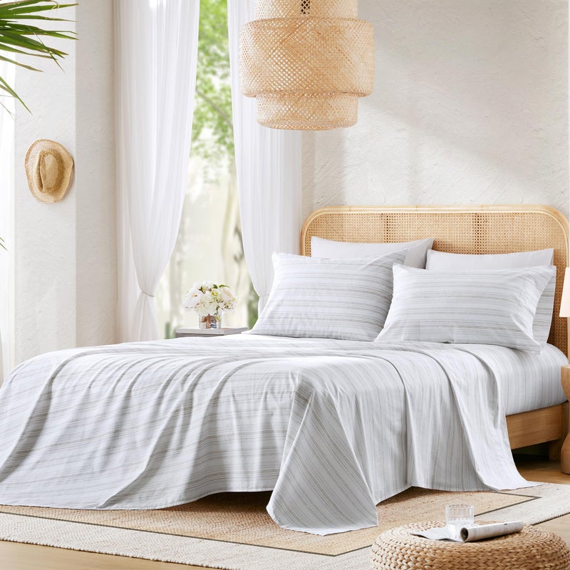 Comfort Spaces 100% Cotton Sheets Twin, Breathable, Naturally Cool Cotton Sheets, Soft Cotton Bed Sheets with 12" Elastic Pocket Fits up to 14" Mattress, All Seasons Sheet Set, Good Vibes Grey 3 Piece - Image 3