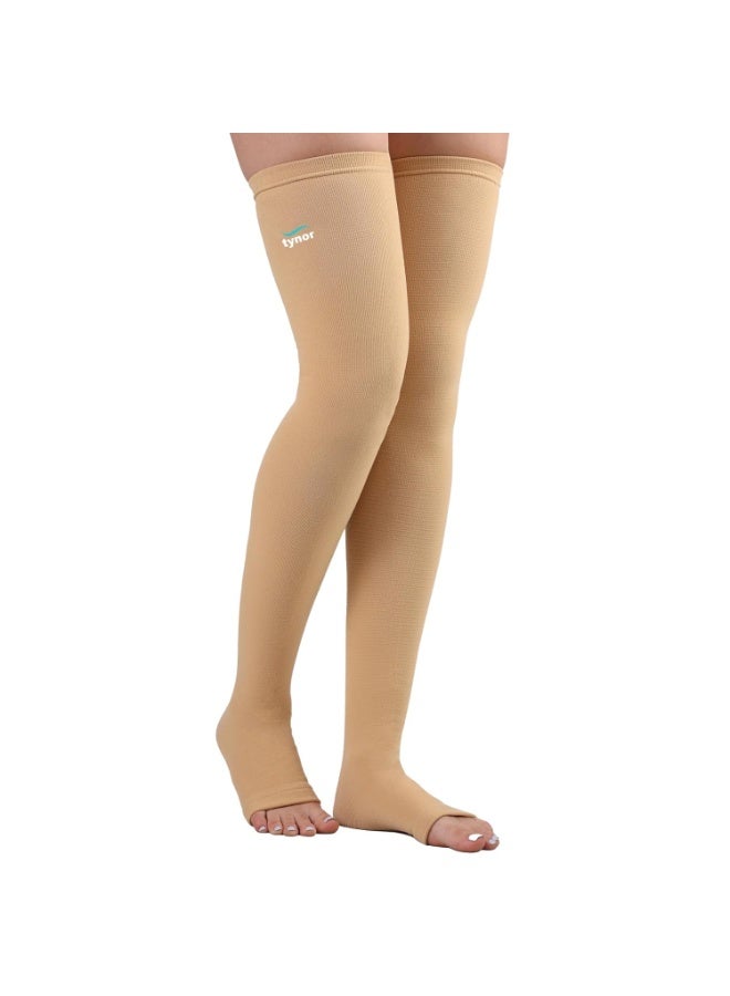 Tynor Compression Stocking Mid Thigh Classic, Beige, XXL, 1 Pair - Image 1