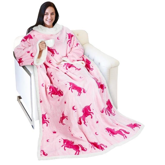 SHERPA WEARABLE BLANKET WITH SLEEVES ARMS COMFY SLEEVED TV WRAP BLANKET LARGE SNUGGLY THROW FOR WOMEN AND MEN GIFT FOR HERUNICORN