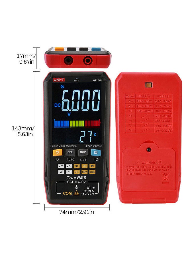 UNI-T - UNI-T UT121B Smart Digital Multimeter Mini Portable Universal Tester Multiple Meter Voltmeter with Flashlight 3.3-inch LCD Digital Colored Screen with Backlight - Image 1