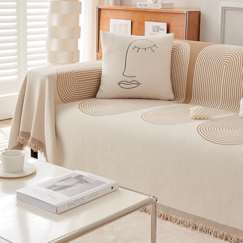 HOKIPO All Season Printed Chenille Sofa Cover Throw Blanket for 1 Seater Sofa, Size 180x190 cm, Sand Brown (AR-5214-SBRN) - Image 2
