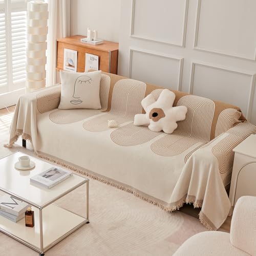 HOKIPO All Season Printed Chenille Sofa Cover Throw Blanket for 1 Seater Sofa, Size 180x190 cm, Sand Brown (AR-5214-SBRN) - Image 1