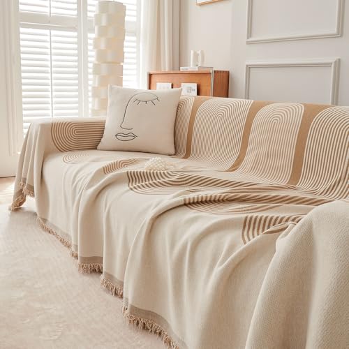 HOKIPO All Season Printed Chenille Sofa Cover Throw Blanket for 1 Seater Sofa, Size 180x190 cm, Sand Brown (AR-5214-SBRN) - Image 5