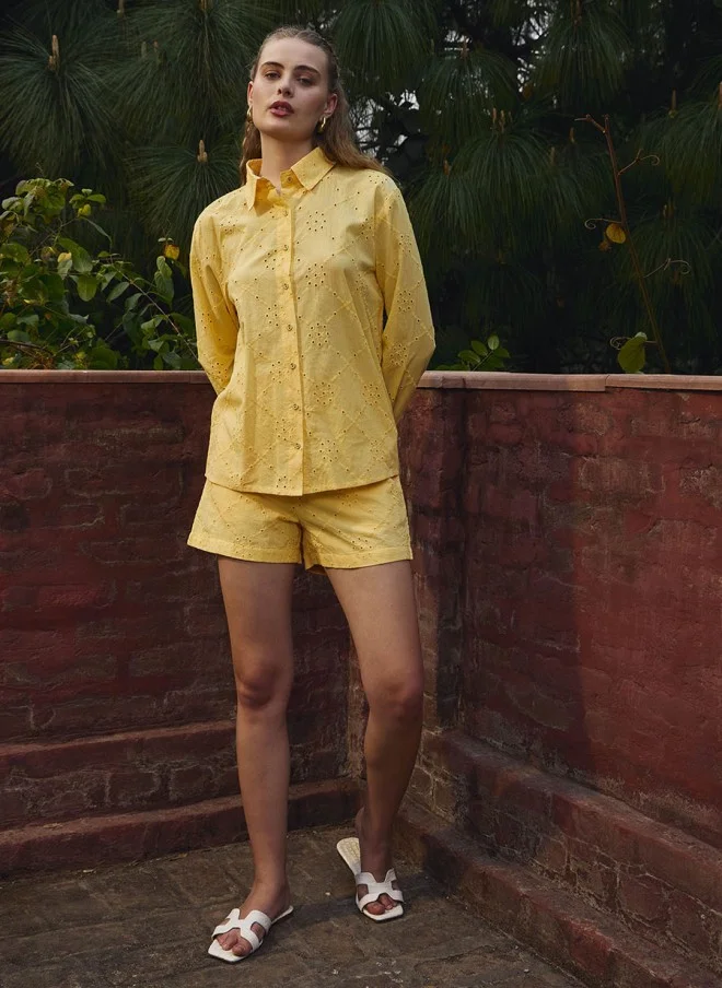 SASSAFRAS High-Rise Yellow Shorts for Women