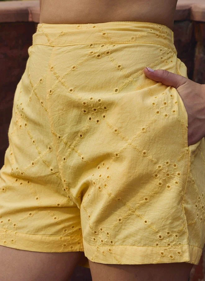 SASSAFRAS High-Rise Yellow Shorts for Women