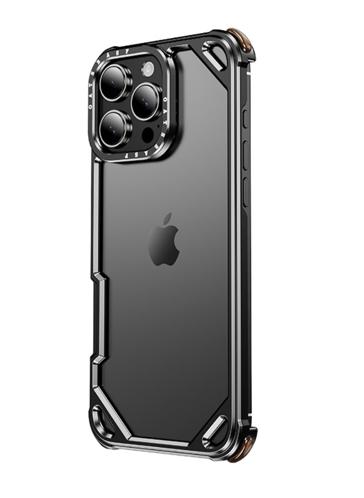 ICARLUS For iPhone 15 Pro Case Aluminum Bumper Black Cover Silicone Dual Layer Lightweight Aluminum Side Bumper 4 Corner Airbag  - Image 1