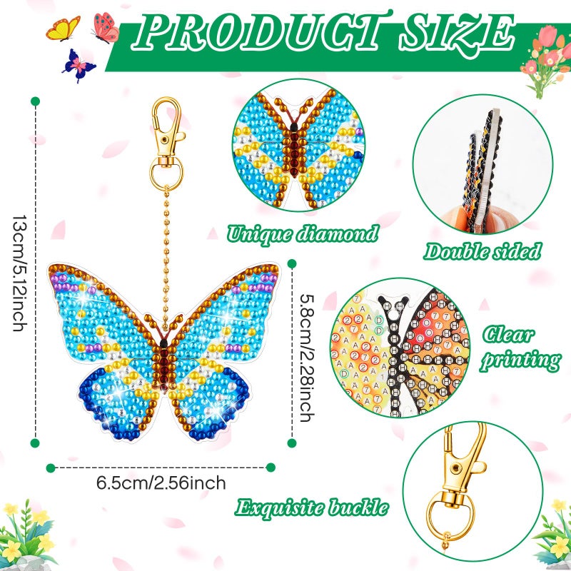 Henoyso 24 Pcs Diamond Painting Keychains Butterfly Diamond Art Kits for Adults, DIY 5d Double Sided Key Rings Drill Kit Dot Painting Ornaments Set for Adult Beginners Christmas Art Craft Gift - Image 3