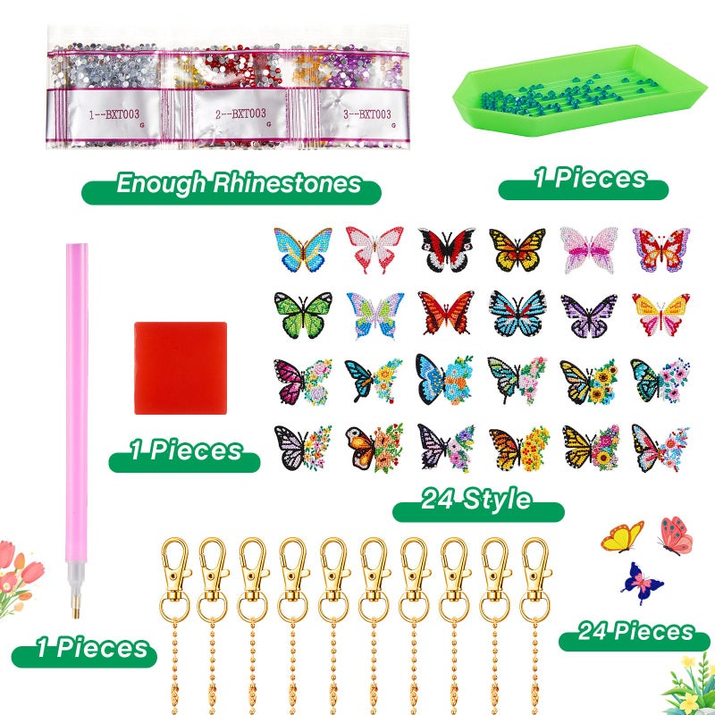 Henoyso 24 Pcs Diamond Painting Keychains Butterfly Diamond Art Kits for Adults, DIY 5d Double Sided Key Rings Drill Kit Dot Painting Ornaments Set for Adult Beginners Christmas Art Craft Gift - Image 4