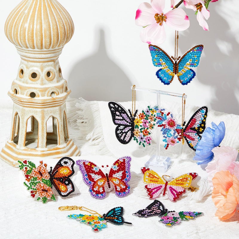 Henoyso 24 Pcs Diamond Painting Keychains Butterfly Diamond Art Kits for Adults, DIY 5d Double Sided Key Rings Drill Kit Dot Painting Ornaments Set for Adult Beginners Christmas Art Craft Gift - Image 2