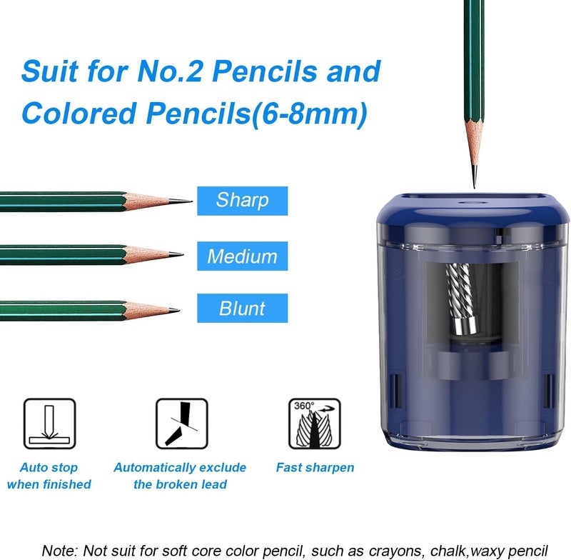 RIYO RIYO Electric Pencil Sharpener Heavy-Duty Helical Blade Sharpener USB/Battery Operated for No.2/ (6-8mm) Pencils with Auto Stop & Cleaning Brush in School/Classroom/Office (Blue no Adapter) - Image 3