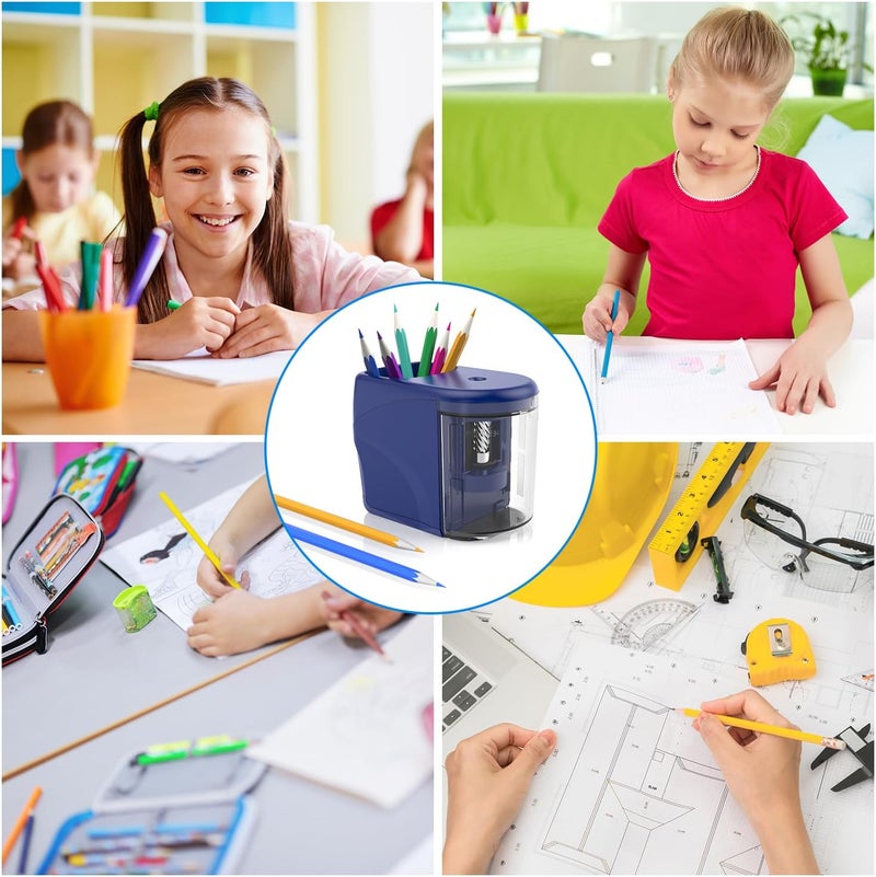 RIYO RIYO Electric Pencil Sharpener Heavy-Duty Helical Blade Sharpener USB/Battery Operated for No.2/ (6-8mm) Pencils with Auto Stop & Cleaning Brush in School/Classroom/Office (Blue no Adapter) - Image 5