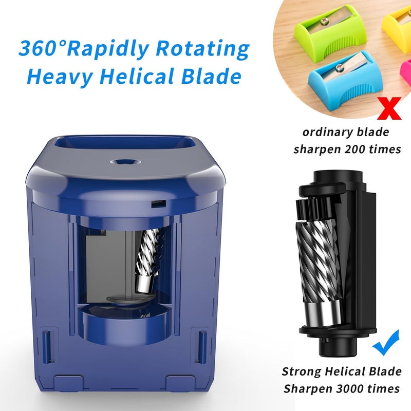 RIYO RIYO Electric Pencil Sharpener Heavy-Duty Helical Blade Sharpener USB/Battery Operated for No.2/ (6-8mm) Pencils with Auto Stop & Cleaning Brush in School/Classroom/Office (Blue no Adapter) - Image 4