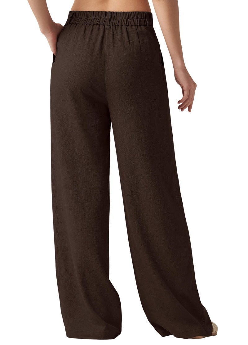 Willit Women's Linen Pants Wide Leg Work Dress Pants Casual Slacks Business Pants with Pockets 29" Inseam Dark Brown L - Image 3