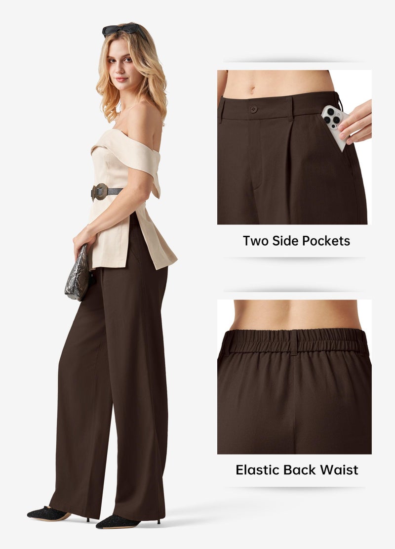 Willit Women's Linen Pants Wide Leg Work Dress Pants Casual Slacks Business Pants with Pockets 29" Inseam Dark Brown L - Image 5