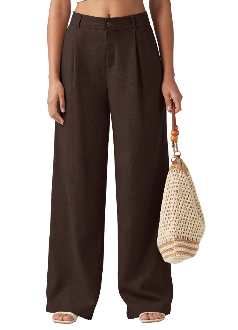 Willit Women's Linen Pants Wide Leg Work Dress Pants Casual Slacks Business Pants with Pockets 29" Inseam Dark Brown L - Image 1