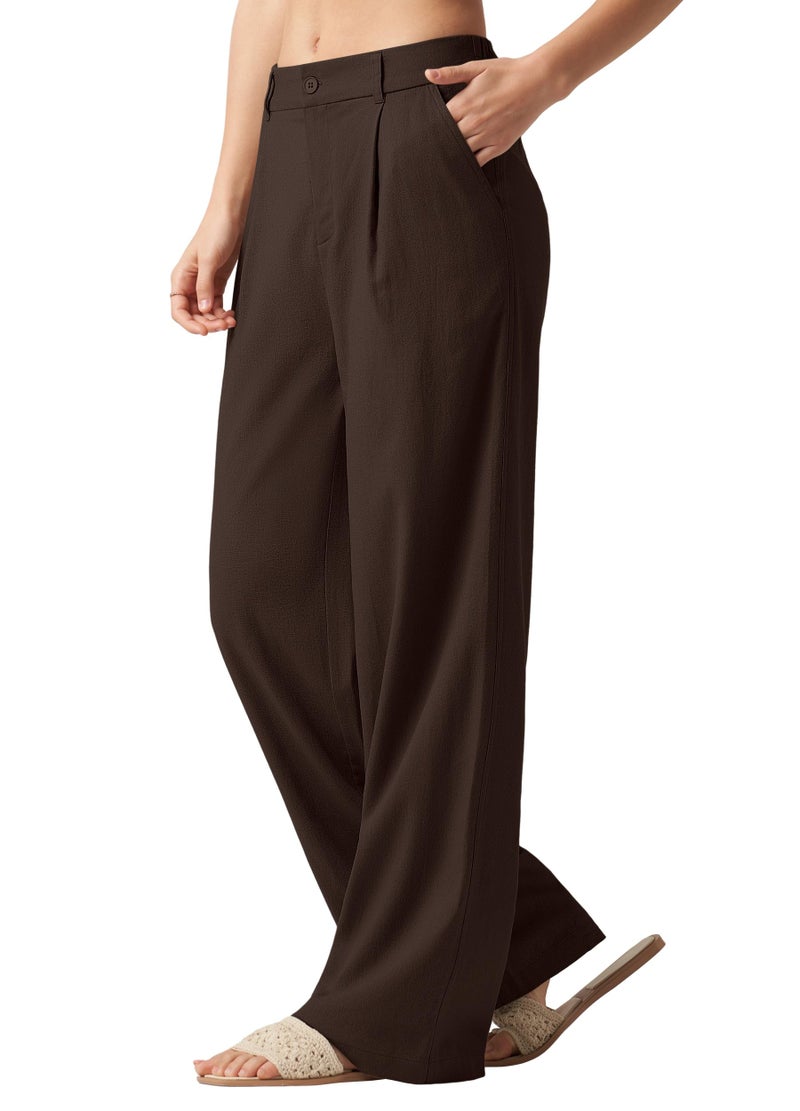 Willit Women's Linen Pants Wide Leg Work Dress Pants Casual Slacks Business Pants with Pockets 29" Inseam Dark Brown L - Image 2