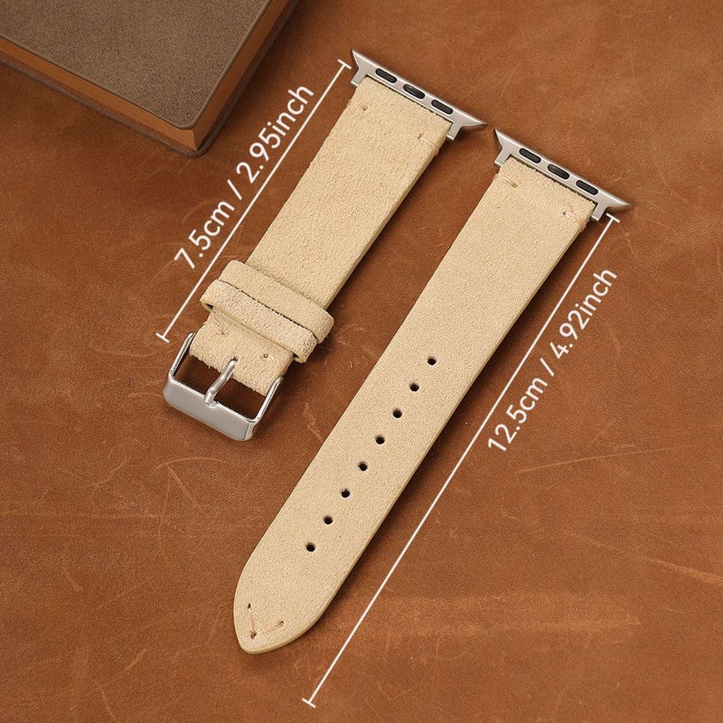 سوار ساعة ذكي من الجلد البيج لساعة Apple Watch Series 1 11 SE بمقاسات 38 و40 و41 و42 مم - Image 2