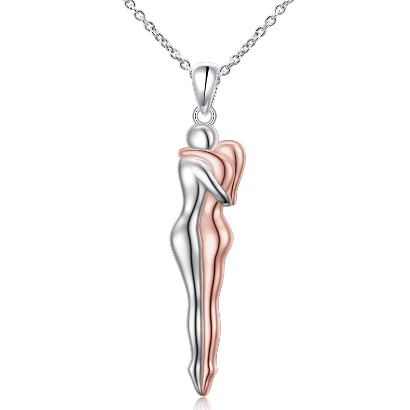 FLYOW Hug Couple Necklace S925 Sterling Silver Hugging Necklace Beloved Jewelry for Him and Her,Girlfriend Lover Valentines day Gift Rose Gold - Image 1