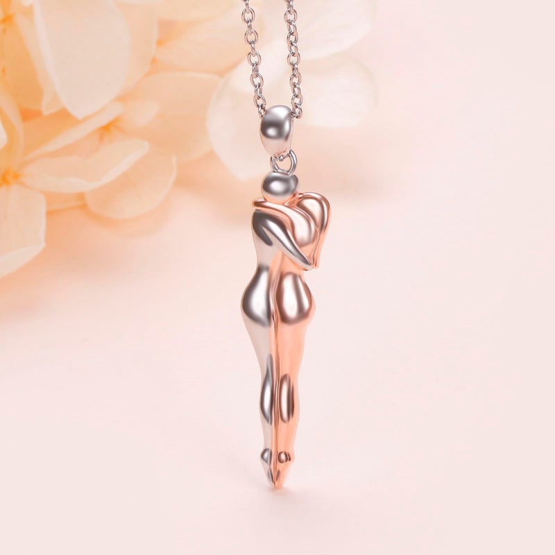 FLYOW Hug Couple Necklace S925 Sterling Silver Hugging Necklace Beloved Jewelry for Him and Her,Girlfriend Lover Valentines day Gift Rose Gold - Image 2