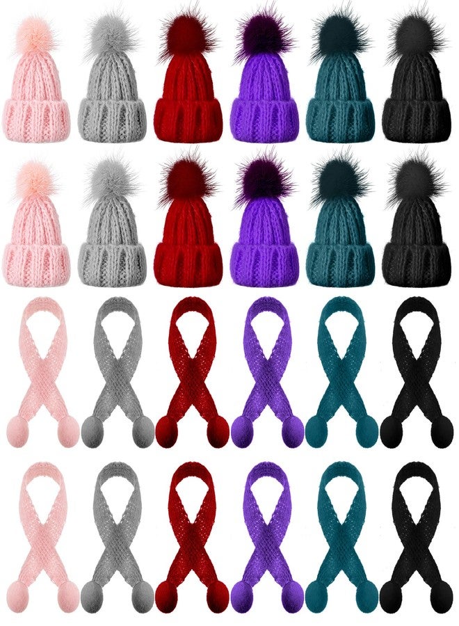 Bencailor 24 Pcs Mini Christmas Knitting Hats and Mini Christmas Scarf Set Knitting Doll Hat Scarf Santa Knit Hat Tree Ornaments for DIY Craft Art Doll Decoration (Multicolor) - Image 1
