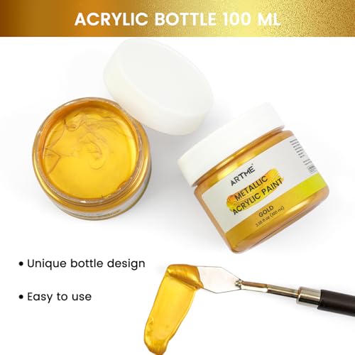 ARTME Acrylic Paint Metallic Gold, 100ml Gold Leaf Paint for Art Painting, Hand-crafts, Non-Toxic, Non-Fading Gold Paints Ideal for Canvas, Wood, Fabric, Ceramic, Stone Craft Supplies - Image 2