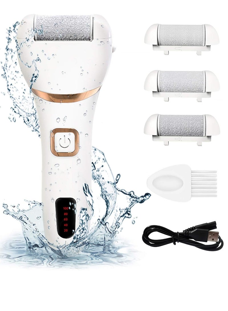 MJZ Electric Callus Remover, Rechargeable Electronic Feet File Pedicure Tool Foot Care Foot File Callus Remover Kit for Dry Cracked Dead Skin with 3 Roller Heads, 2 Speed Battery Display - Image 1