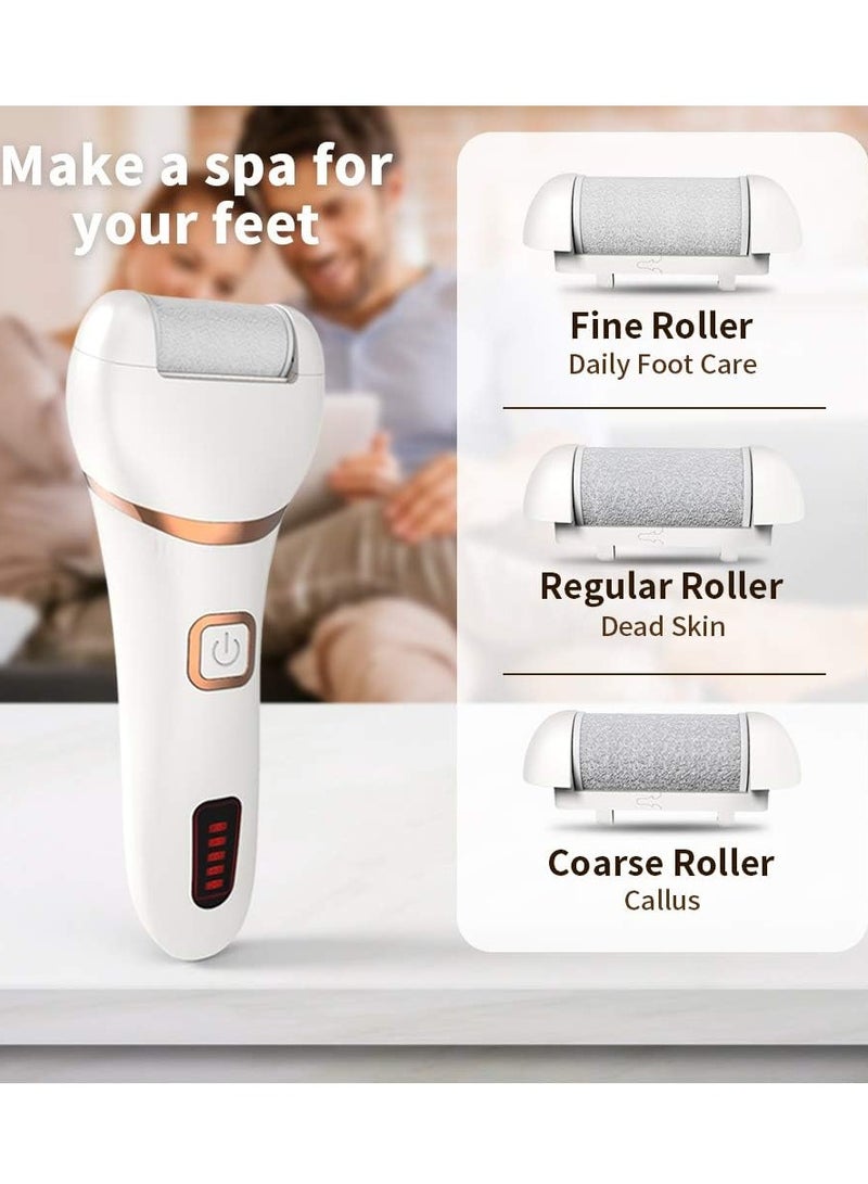 MJZ Electric Callus Remover, Rechargeable Electronic Feet File Pedicure Tool Foot Care Foot File Callus Remover Kit for Dry Cracked Dead Skin with 3 Roller Heads, 2 Speed Battery Display - Image 2