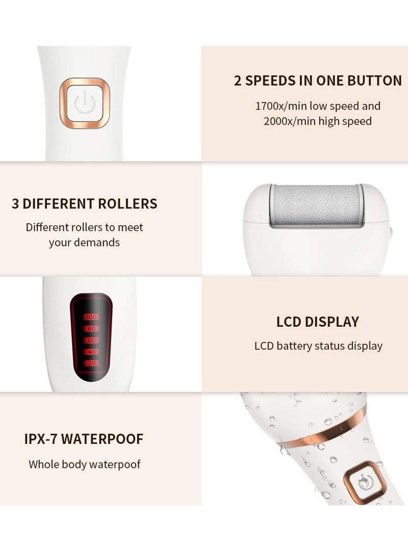 MJZ Electric Callus Remover, Rechargeable Electronic Feet File Pedicure Tool Foot Care Foot File Callus Remover Kit for Dry Cracked Dead Skin with 3 Roller Heads, 2 Speed Battery Display - Image 3